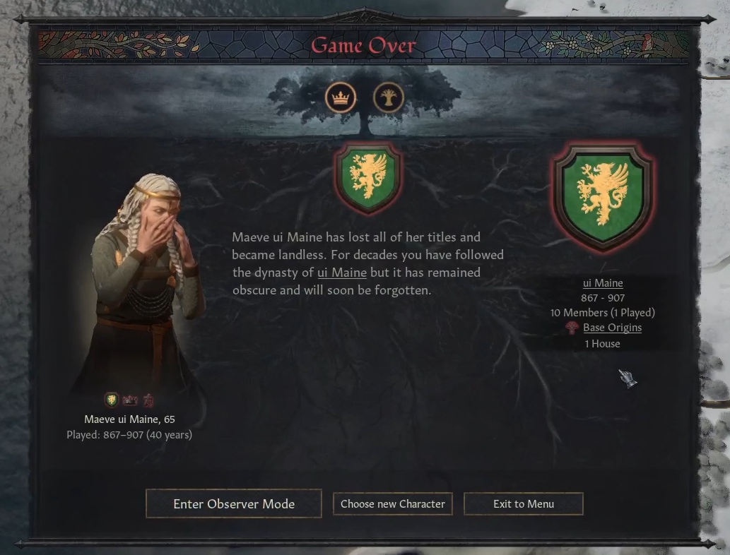 Game Over for this Female Ruler on Crusader Kings 3