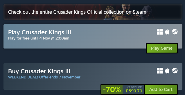 Crusader Kings III is free to play on Steam until Nov 4, 2025
