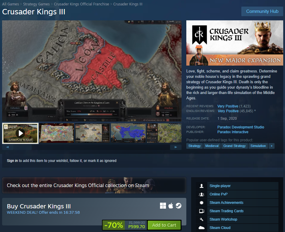 Crusader Kings 3 on Steam Free to Play for a Limited Time